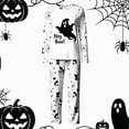 thumbnail image 2 of Family Matching Pajamas Halloween Pumpkin Print Long Sleeve Crewneck Tops and Pant Set for Men/Women/Kids/Baby Satin 2 Pcs Sleepwear- Woman, 2 of 5