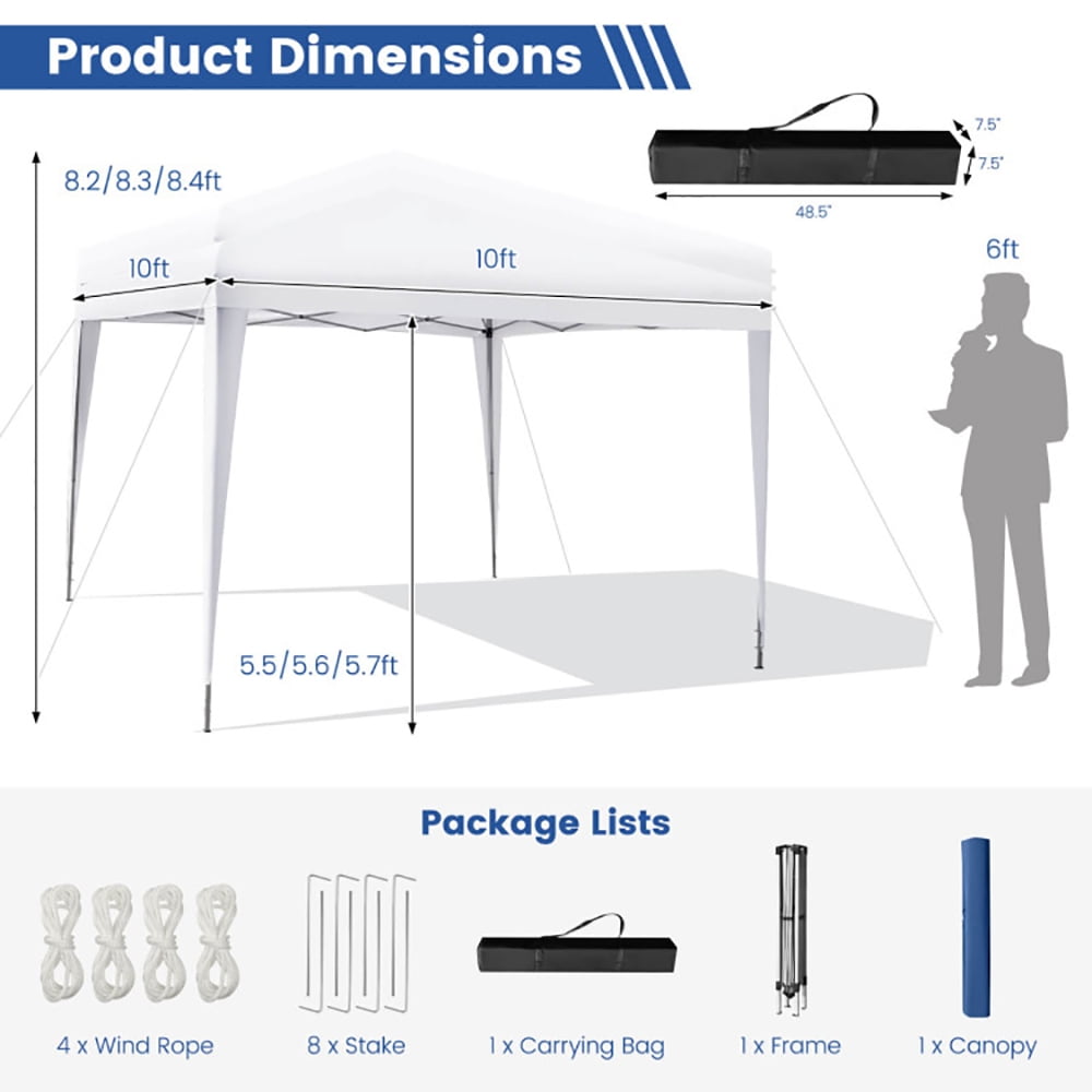 Aimee Lii 10 x 10 Feet Outdoor Pop-up Patio Canopy for Beach and Camp, Outdoor Patio Awnings for Party BBQ Events, White