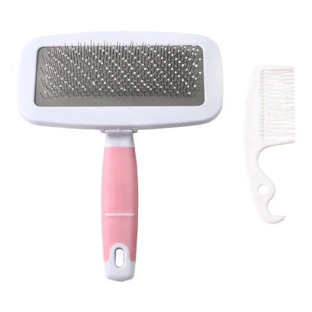 Dog Brush Round Pin Slicker Brush for Dogs Effective Dog Brush for Shedding Ergonomic Handle Dog Grooming Brush Complete Pet Grooming Slicker Brush for Long Short Haired Dogs-Pink