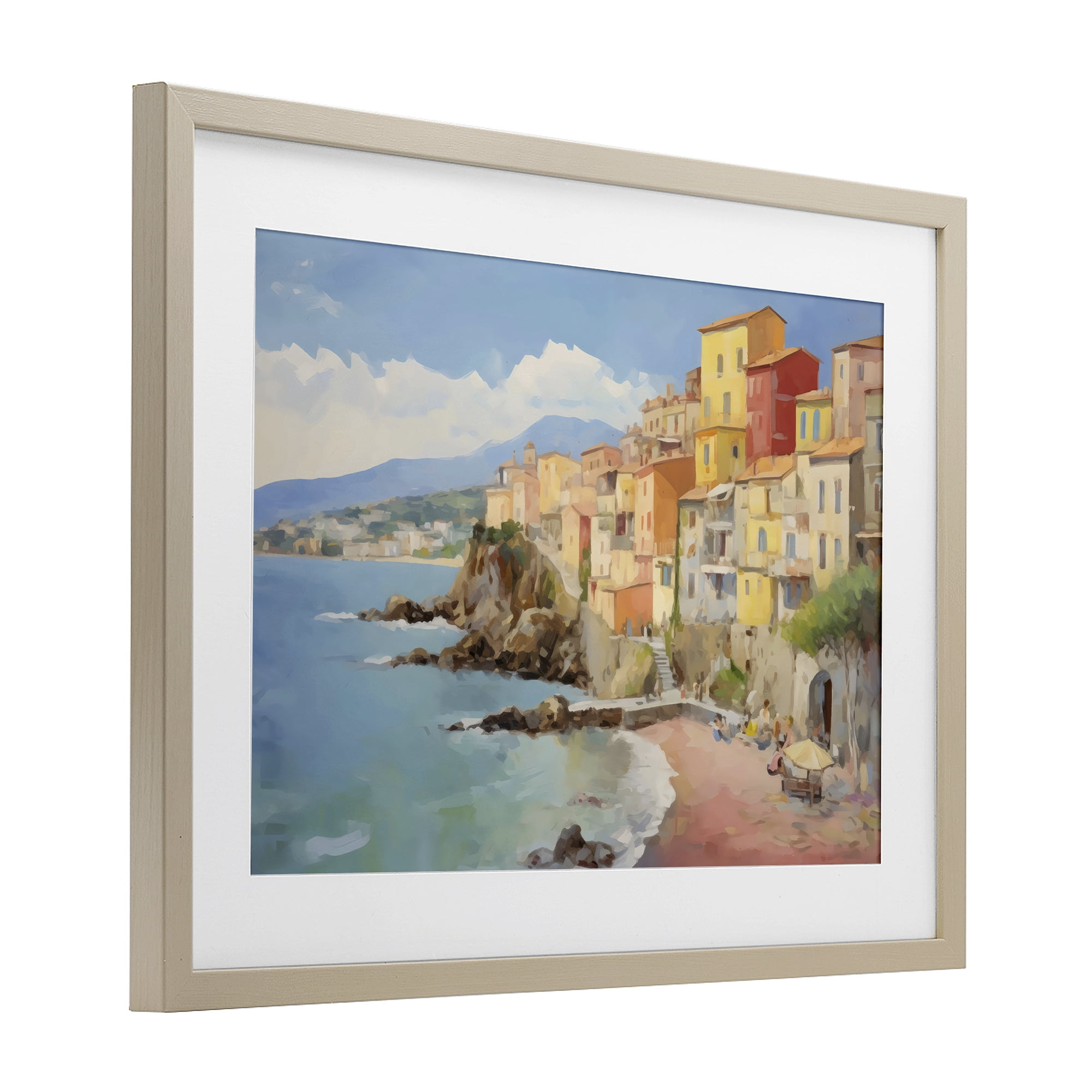 Stupell Industries Colorful Coastal Town by Sea Birch Framed Print Under Glass, design by Creative Studio