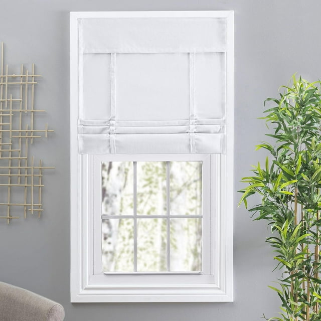 Camalay Harmony Light Filtering Adhesive Fastener Cascade Roman Shade 35 x 64 in White
