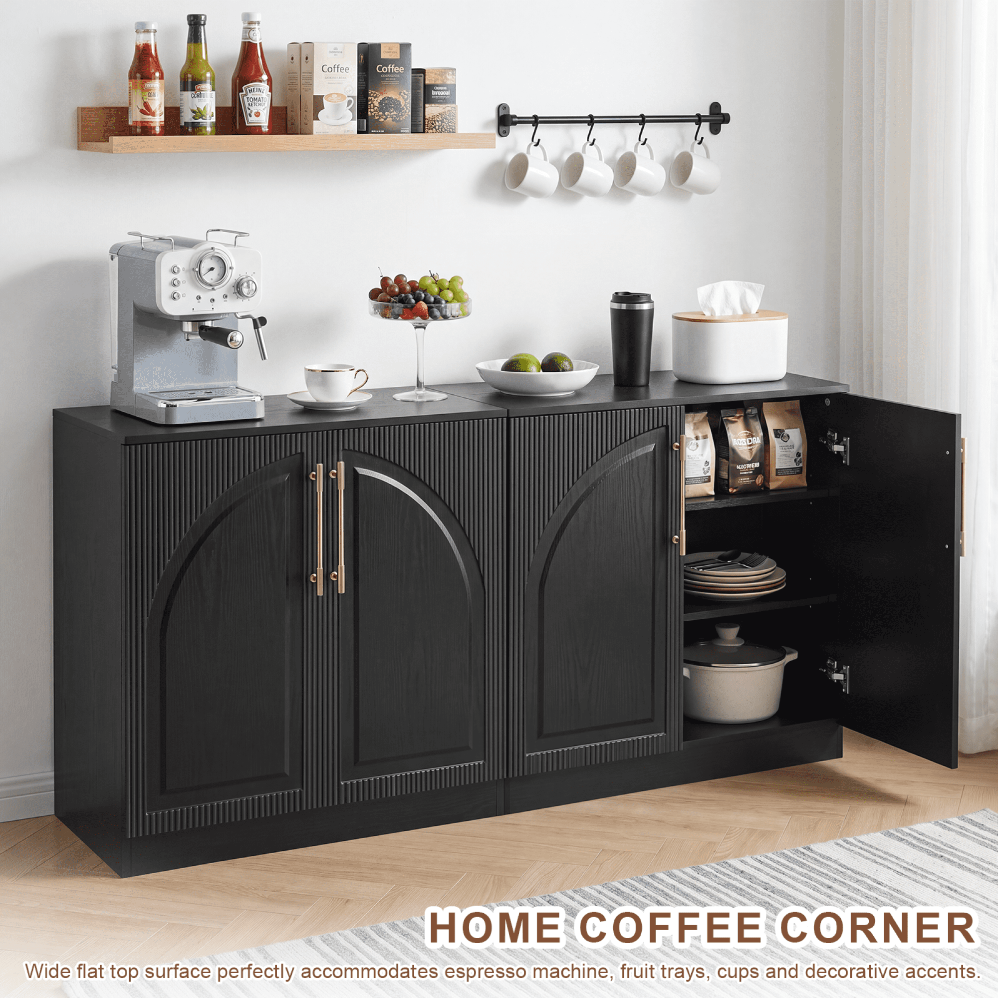HOQBN 31.5" Modern Fluted Buffet Cabinet with Storage, Arc Sideboard Credenza, Coffee Bar Console Table for Kitchen, Dining and Living Room