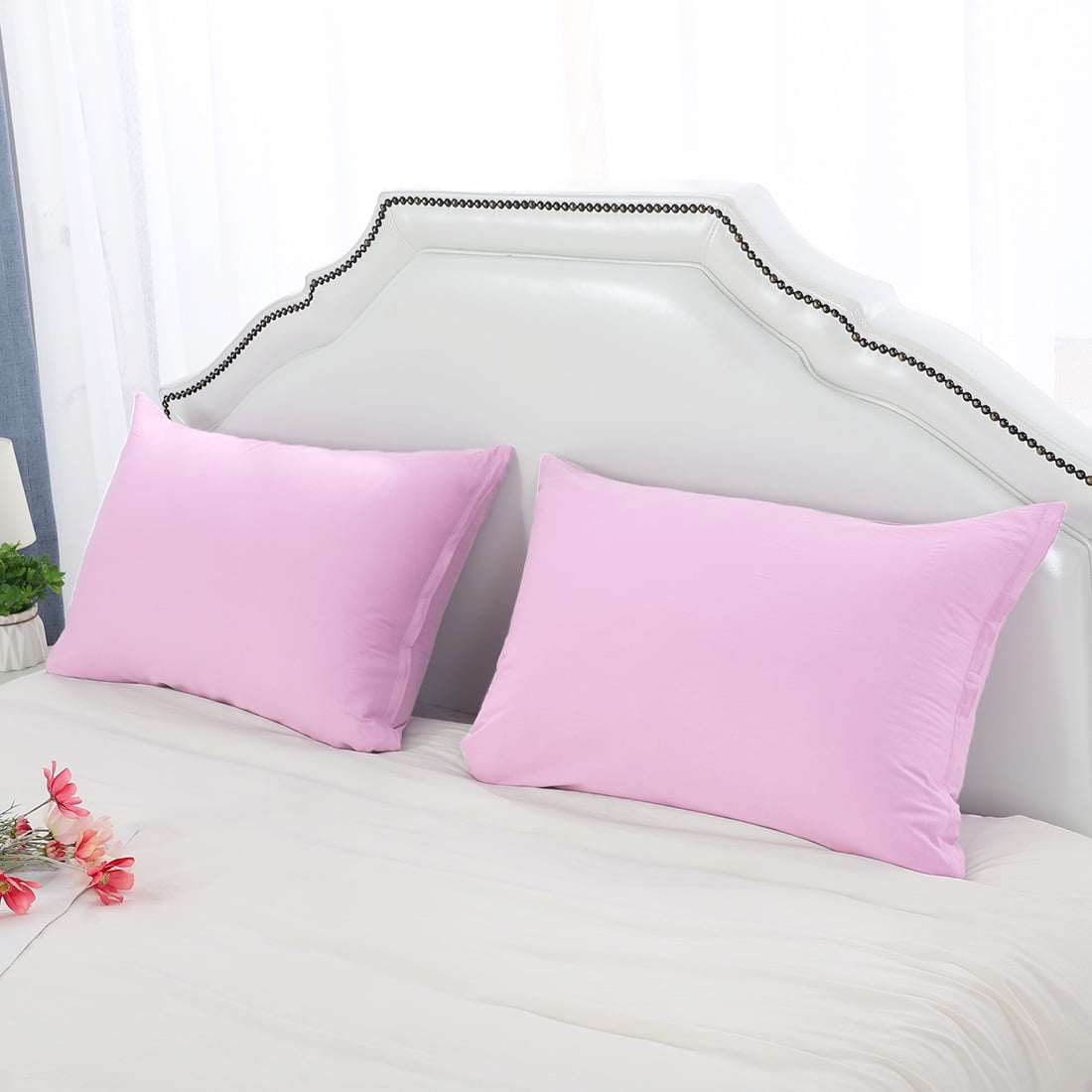 Unique Bargains Pillowcases 2-Piece Egyptian Cotton Pillow Cover Pink Standard