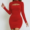 thumbnail image 5 of Blczomt Mini Winter Dresses for Women Long Sleeve Red Sexy Bodycon Formal Plain Trendy Crew Neck Dresses, 5 of 8