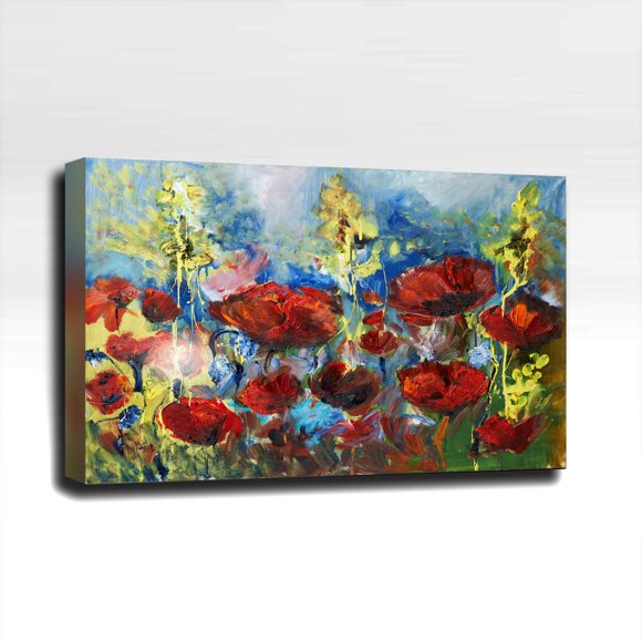 Peinture à l'Huile Fleurs Rouges - Art Organisé Panneau Acoustique 3'x2'x2": Comprend Tous les Matériels de Montage