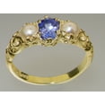 thumbnail image 3 of LBG British Made 18k Yellow Gold Natural Tanzanite & Cultured Pearl Womens Trilogy Ring - 33 size options - Sizes 4 to 12 Available, 3 of 7