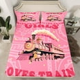 thumbnail image 2 of jejeloiu Girls Loves Train Queen Sheet Sets,Retro Train Flat Sheet,Princess Pink Queen Fitted Sheet For Teens,Microfiber Bedroom Decor,4 Pieces, 2 of 7