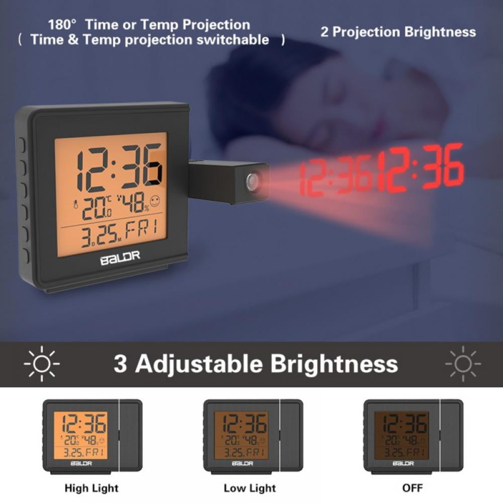 Projection Atomic Alarm Clock Indoor Temperature Calendar Alarm Snooze Functions 