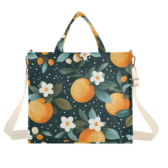 FORMRS Womens Corduroy Tote Bag Crossbody Shoulder Handbag with Pocket, Green Oranges