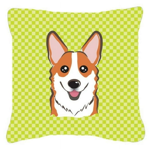 Checkerboard Lime Green Corgi Fabric Decorative Pillow, 14 x 14 In.