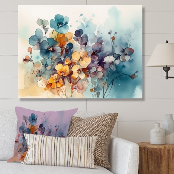 DESIGN ART Designart "Yellow Floral Violet Symphony" Floral Violet Canvas Print 44 in. wide x 34 in. high
