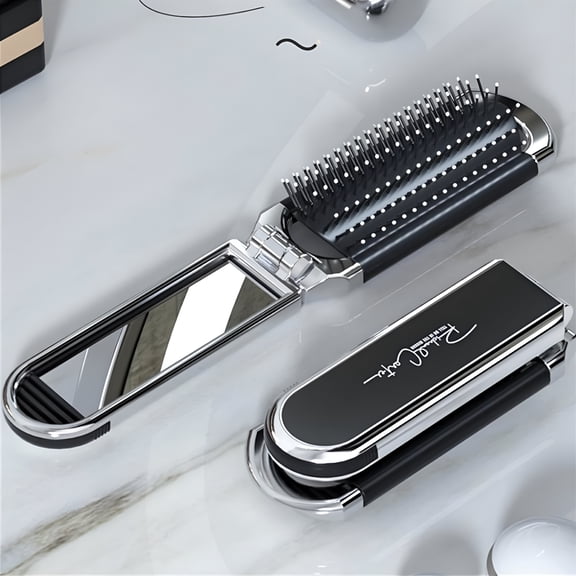 VANIDO Travel Hair Brush with Mirror, Folding Comb, Mini Hair Brush for Purse Small Wet Hair Brush for Women Men, Special Hair Massage Mirror, Integrated