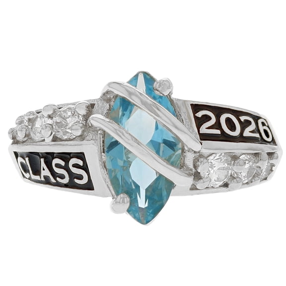 JackAni 10k White Gold Simulated Aquamarine March Birthstone 2026 Class Graduation Ring - Size 5.00