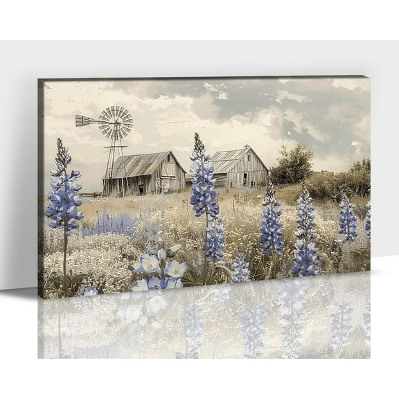 Farmhouse Old Truck Wall Art Home Farmhouse Decor, Blue Truck Canvas Print Barn White Floral Rustic Pictures for Walls, Country Artwork Living Room Wall Art Bedroom Decor 12x18 Inches