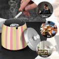 thumbnail image 4 of Yayeee Ashtray with Lid for Cigarette Smokeless Stainless Steel Home Ash Holder, Pink and Yellow Striped Pattern, 4 of 7