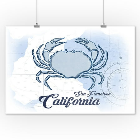 San Francisco, California - Crab - Blue - Coastal Icon - Lantern Press Artwork (9x12 Art Print, Wall Decor Travel