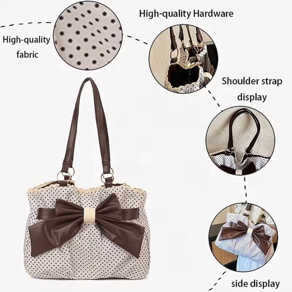 HOARBOEG White Polka Dot Bow Lace Tote Bag, Large Capacity Shoulder Handbag, Fashion Versatile Women's Bag for Work Shopping Daily Commute