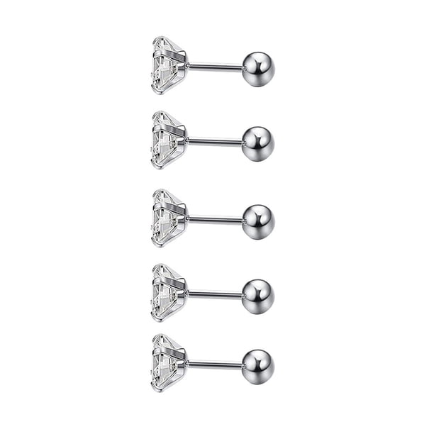Pendientes de 5 piezas, pernos de cristal chapados en perno, accesorios de joyería geométrica, decoraciones de cartílago, moda para mujeres y Ropa, zapatos y accesorios Miscelánea acero 0.8*4*4mm Minnieouse AP009679-10B