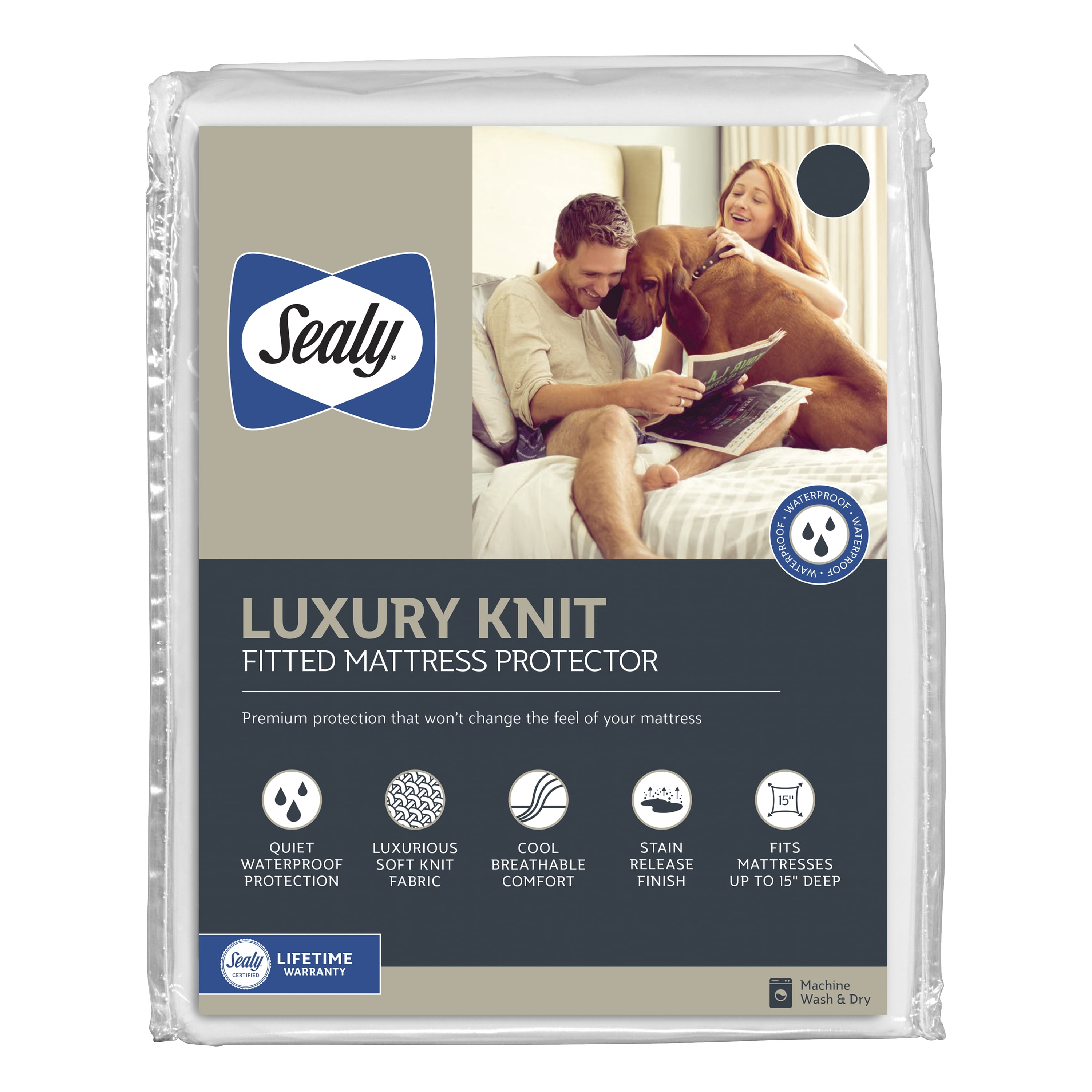 Sealy Luxury Knit Fitted Mattress Protector, Queen
