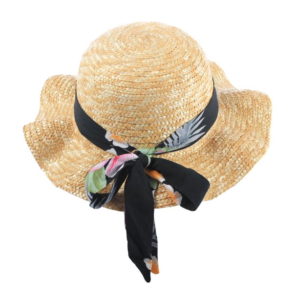 Hawai Hangover Girl Straw Beach Ruffle Edge Sun Hat with Tropical