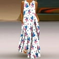thumbnail image 2 of Summer Saving! Enjoytime 4th of July Flowy Dresses for Women Fashion Star Print V Neck Sleeveless Sundress with Pocket Loose Comfy Seaside Travel Women Summer Beach Dresses on Clearance, 2 of 5
