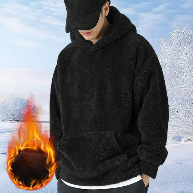 Dolkfu Sudadera Sherpa para hombres, sudadera cómoda y suelta con bolsillo, camisetas de manga larga para hombres en invierno. L