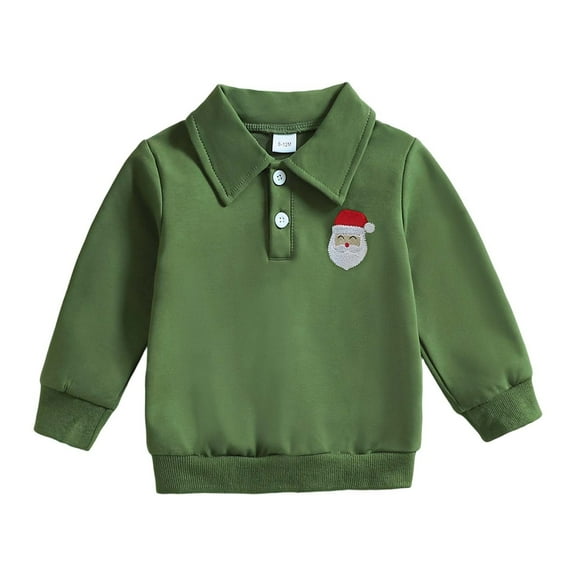 Tisuna Kids Boy'S Long Sleeve Halloween T Shirts Relax Fit Lapel Collar Santa Print Tops Toddler Festival Party Fall Outfits Size 12-18 Months