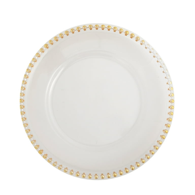 BalsaCircle 24 Clear Gold 12 Beaded Trim Acrylic Wooden Textured Round Acrylic Charger Plates