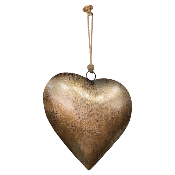 Home Decor Vintage Metal Heart Wall Art -Metal Heart-shaped Decorative With Hanging Rope, Durable Rustic Farmhouses Decor |Aged Brass Metal for Valentine's Day Gifts, 1Pc, 3 Sizes(Bronze,4.7x4.7")
