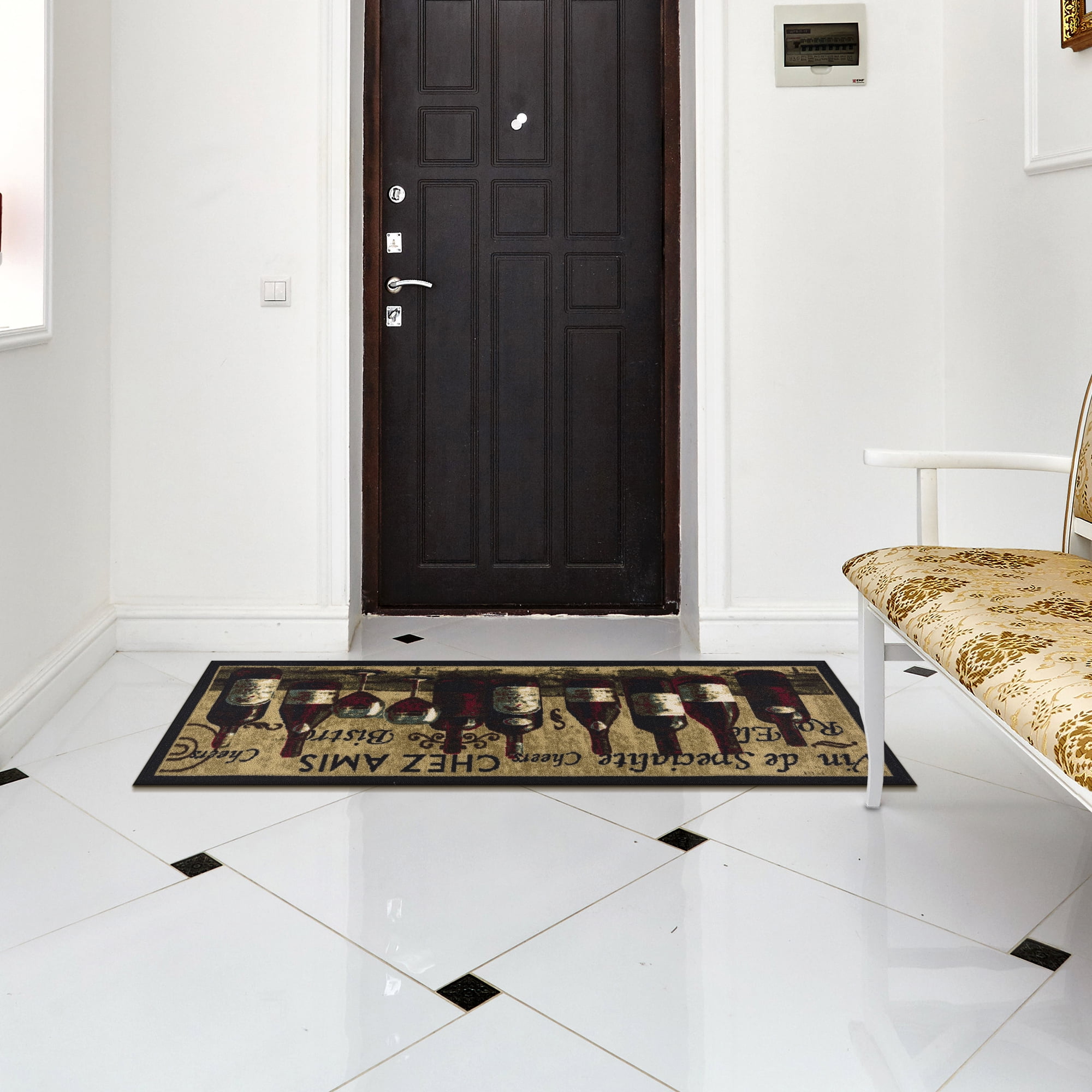 Ottomanson Machine Washable Non-Slip Rubberback Wine 2x5 Kitchen Runner Rug, 20" x 59", Beige