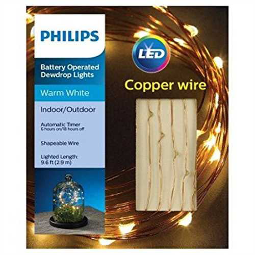 Philips Copper Wire LED Fairy Lights C 30 Warm White Dewdrop Timer Lot of 2 