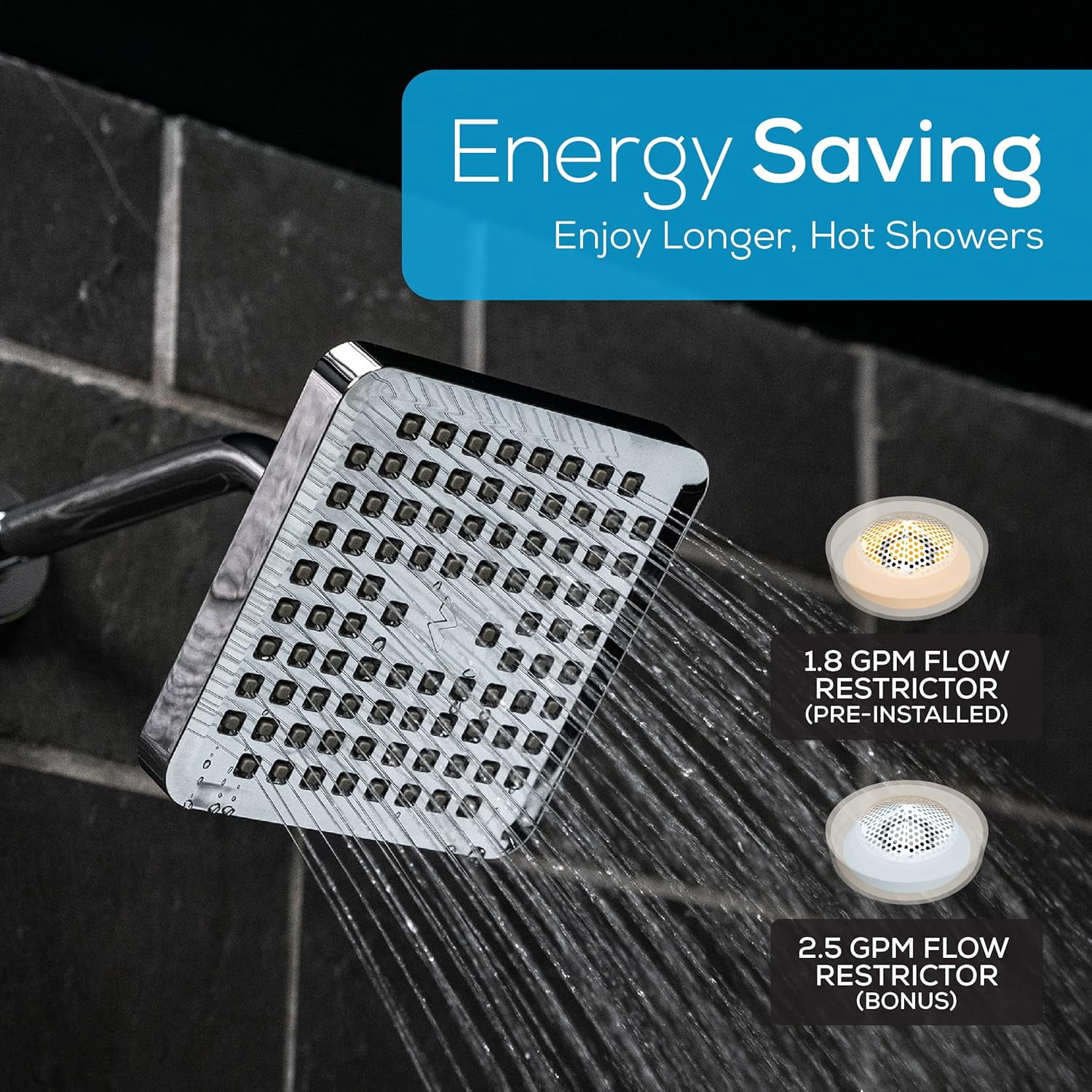 SparkPod High Pressure Rainfall Shower Head, Easy Install, Energy Saving (6 inch Square, Polished Chrome)