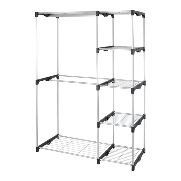 Mainstays 4-Shelf Metal Wire Closet Organizer with 2-Tier Clothes Rack