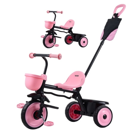 VEVOR Toddler Tricycle & Stroller for 18 Months to 5 Year Old, Kids Trike with Parent Push Handle, Adjustable Seat & Storage for Outdoor Play, Tricycle for Toddlers, Birthday Toy for Boys and Girls