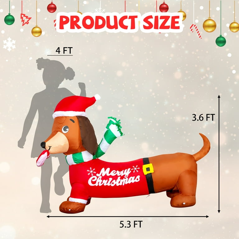 5FT Christmas Inflatables Outdoor Decorations Dachshund Dog with