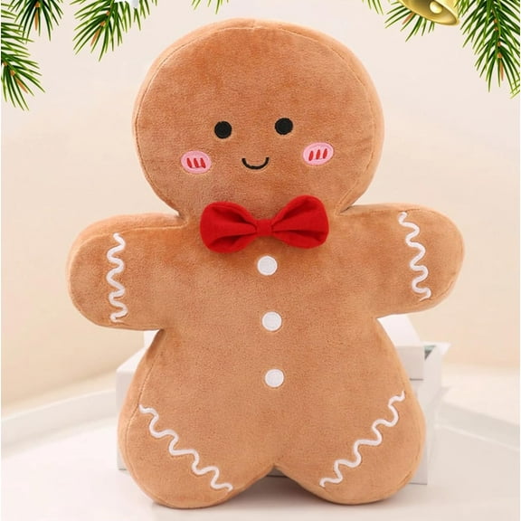 Christmas Plush Doll Gingerbread Man Pillow Gingerbread Plush Stuffed Pillow Fun Decorative Throw Pillows for Sofa Cushion Xmas Party Decor, 15.7"