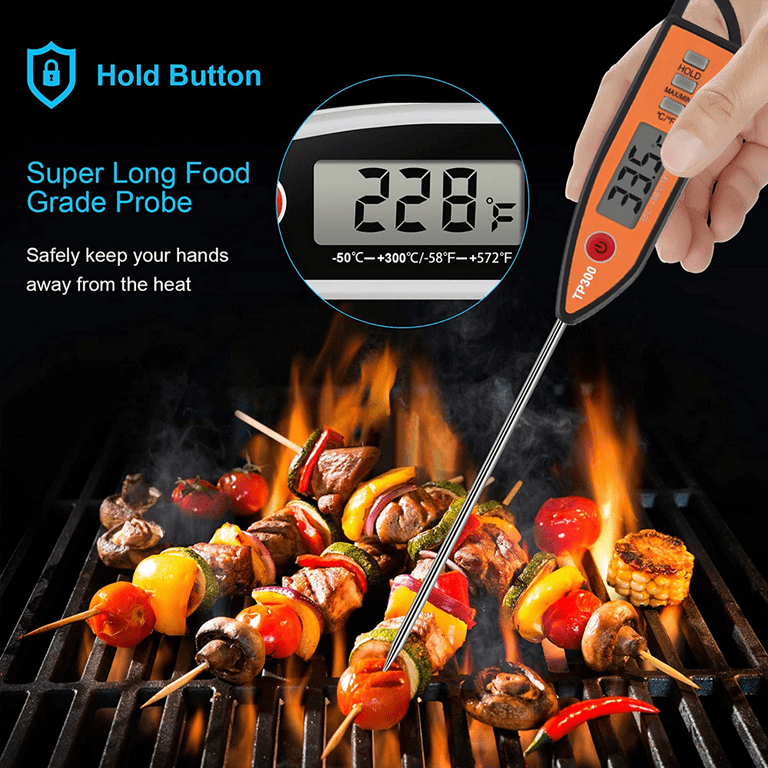 Instant Read Digital Meat Thermometer for Cooking Food, Bread Baking, Water  and Liquid Temperature, Waterproof and Long Probe for Candy, Orange 