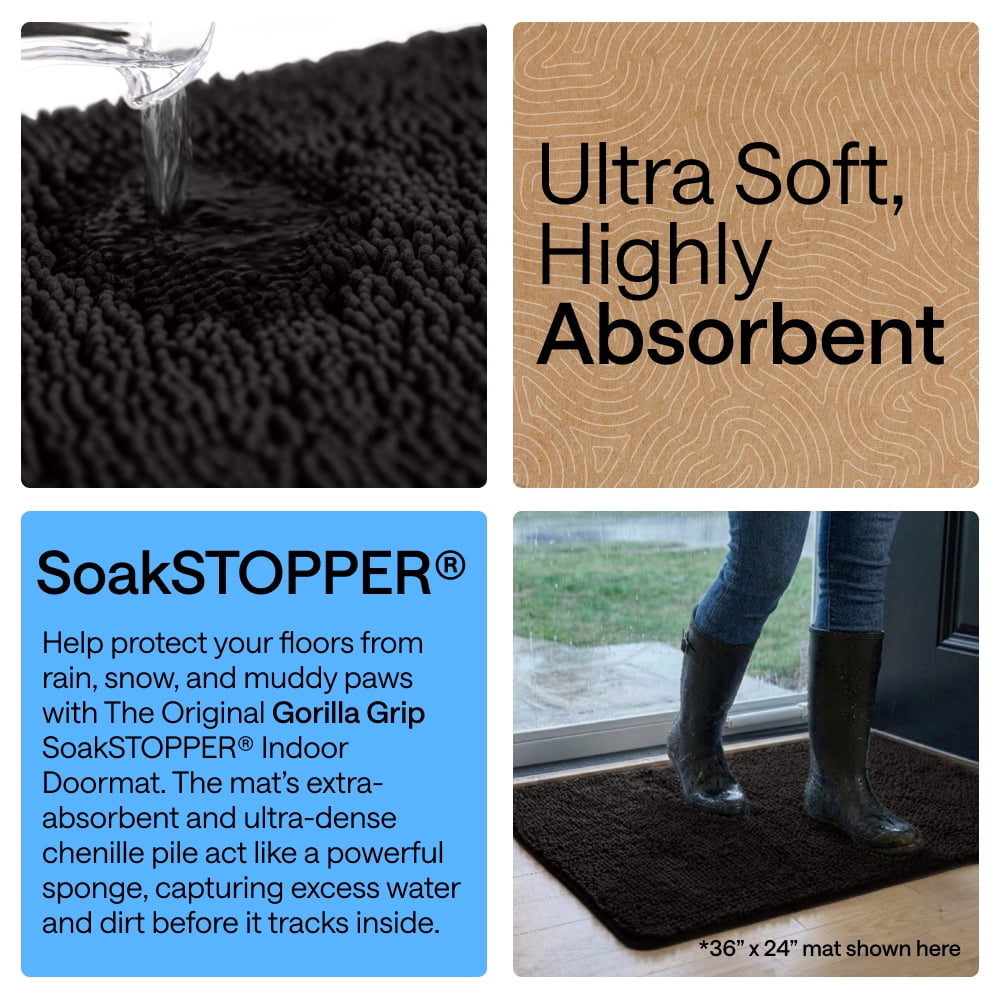 GORILLA GRIP Ultra Absorbent Grippy Doormat for Muddy Dog Paws, Machine Washable Soakstopper Rugs Cleaner Floors, Bed Mat for Dirty Dogs, Indoor Entrance Door Rug Pet Bed Mats 24x17 Black