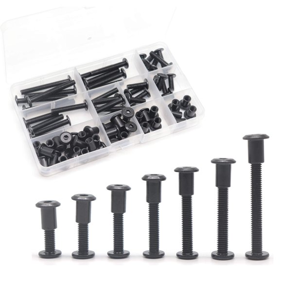 BinifiMux 35-Juego de Tuercas de Pernos de Cuna para Muebles con Cabeza Allen Hexagonal M6 Negro Kit de Tuercas M6x15mm/ 20mm/ 25mm/ 30mm/ 35mm/ 40mm/ 50mm Negro
