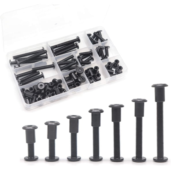 BinifiMux 35-Juego de Tuercas de Pernos de Cuna para Muebles con Cabeza Allen Hexagonal M6 Negro Kit de Tuercas M6x15mm/ 20mm/ 25mm/ 30mm/ 35mm/ 40mm/ 50mm Negro