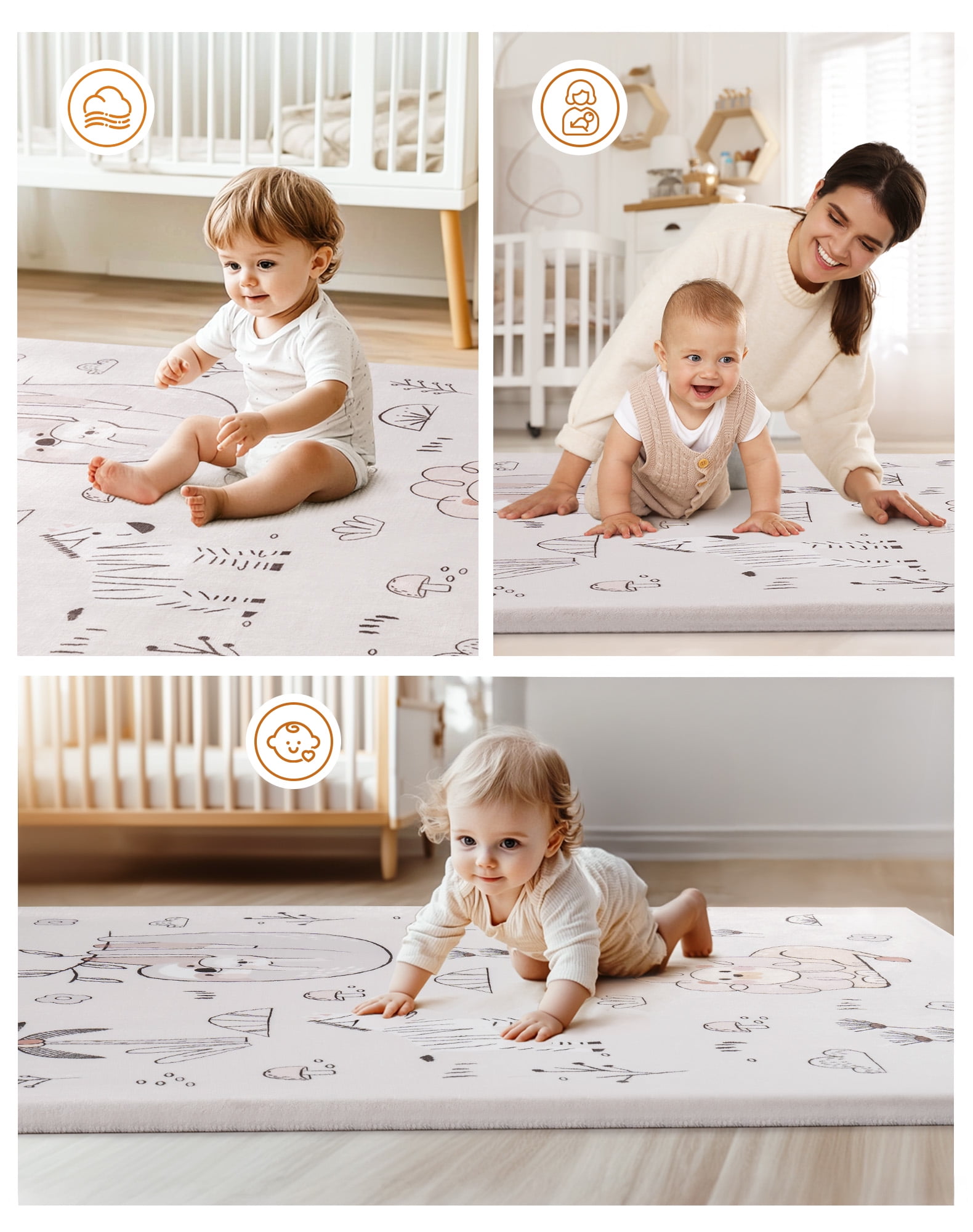 Robud Baby Play Mat,Coral sponge Playmat for Floor,50x50 in Large Waterproof Anti-Slip Activity Playmats,for Babies,Toddlers, Infants