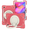 thumbnail image 2 of ELEHOLD Military Grade Shockproof Case For Samsung Galaxy Tab A8 10.5 (2022), Heavy Duty Protection Ring Stand Cover, Adjustable Angel, Detachable Shoulder Strap, Pencil Holder, Begonia Red, 2 of 11