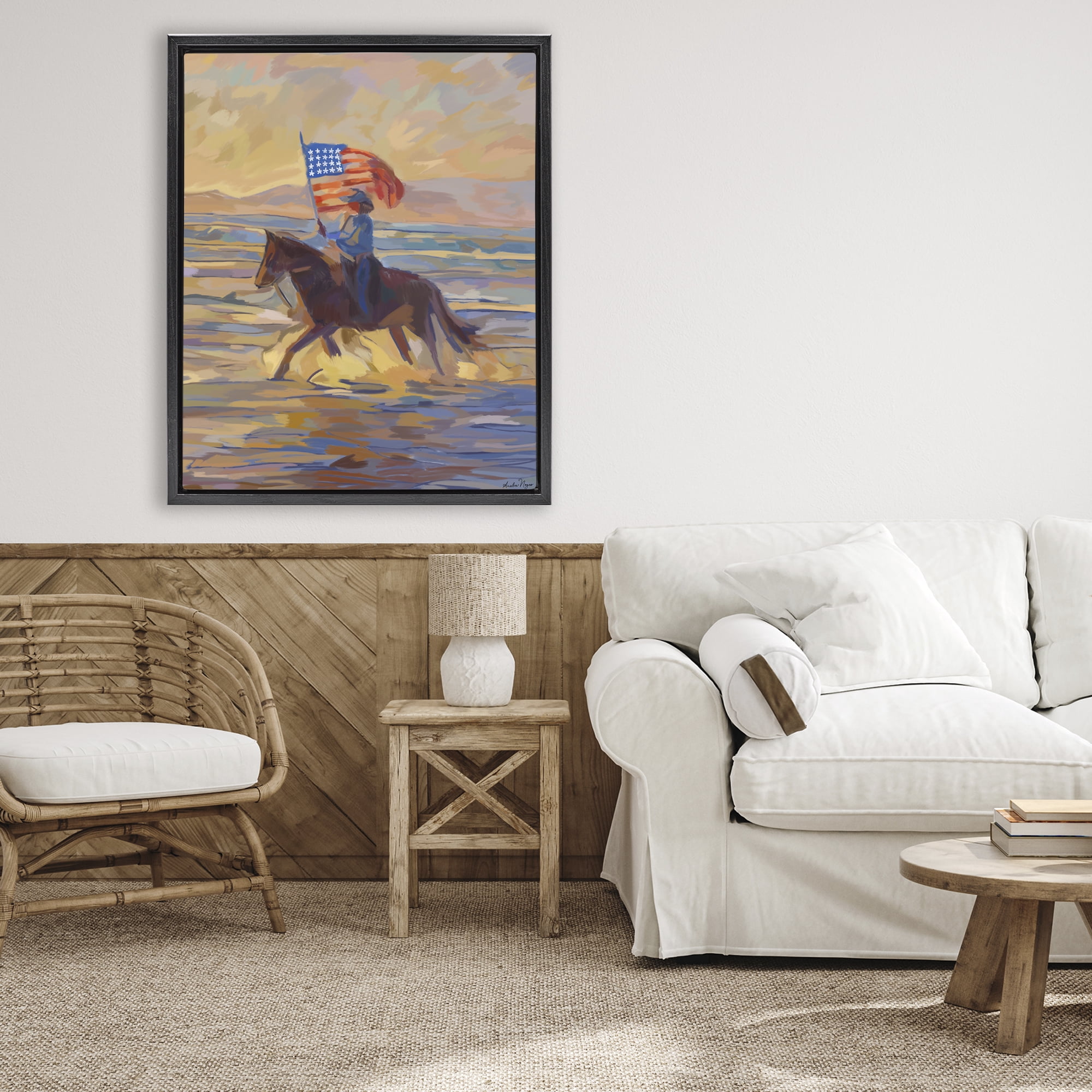 Stupell Industries American Cowgirl Abstraction Black Framed Floater Canvas Wall Art, design by Amelia Noyes
