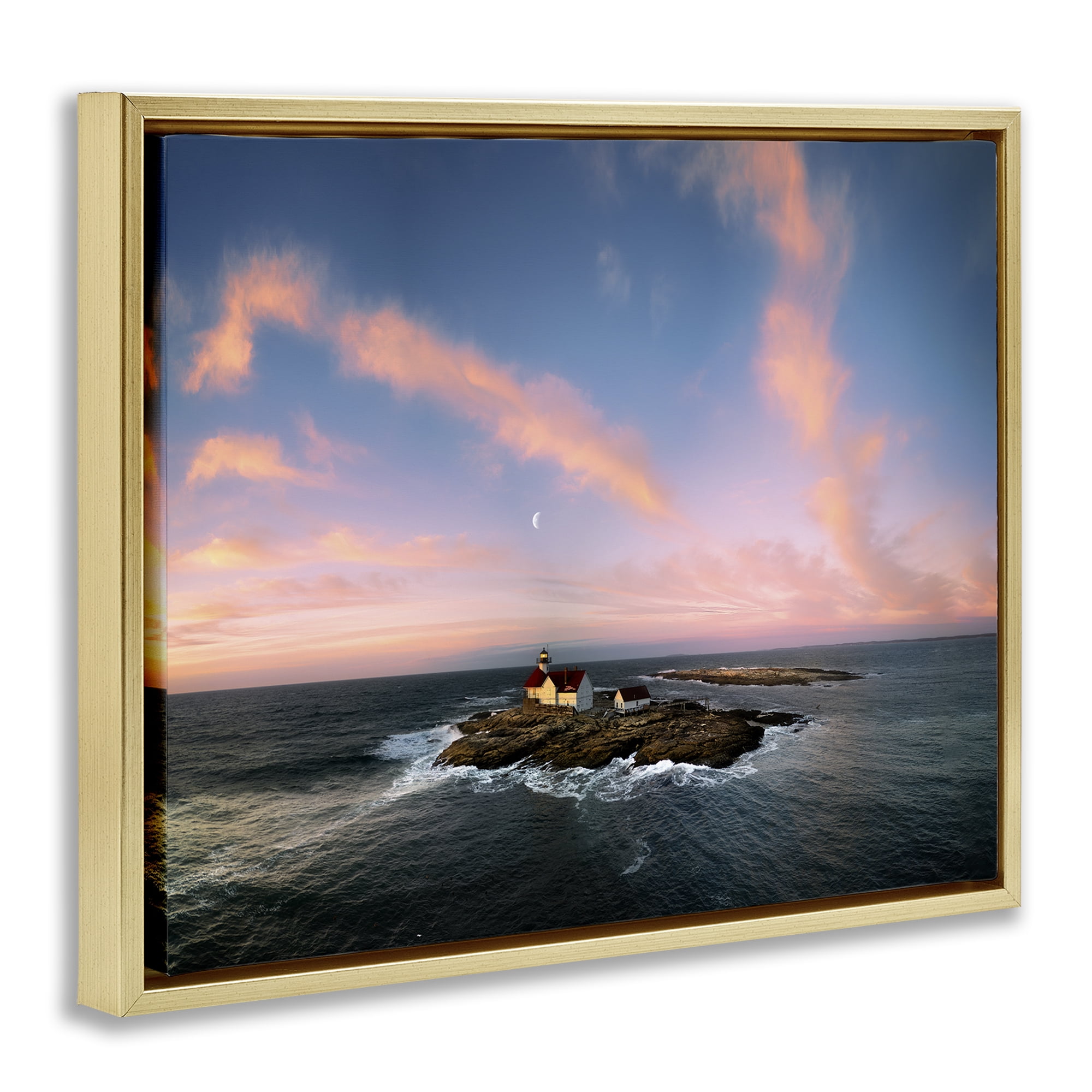 Stupell Industries Coastal Island Moon Overhead Landscape & Nature Photography Gold Floater Framed Canvas Art Print Wall Art, 31 x 25