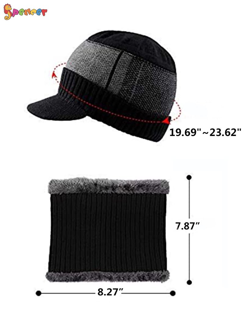 Spencer 2Pcs Men Women Winter Hat Knit Cable Visor Beanie  display picture 1
