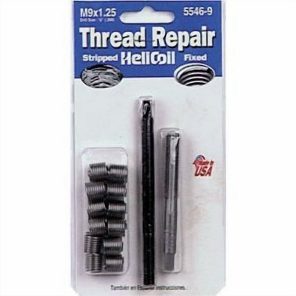 Helicoil Thread Repair Kit 5546-9 Universal; M9 x 1.25 Thread Size; With 12 Heli-Coil Inserts/Installation Tool/Tap