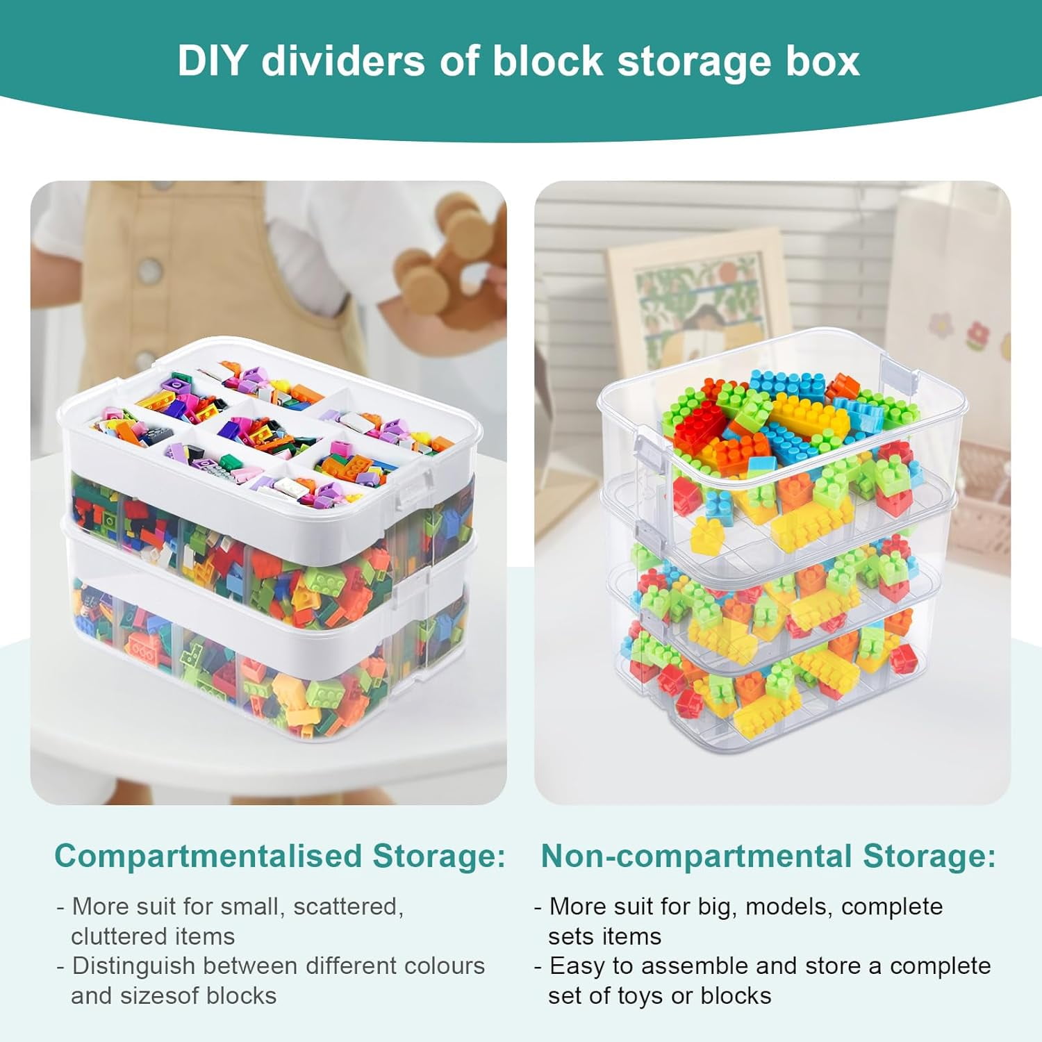 Plastic Storage Boxes Compatible with Lego Storage Organizer, Stackable Toys Organizer Clear Compartment Craft Containers for Building Blocks Bricks Puzzle Board Organizer Accessories, 3 Layer