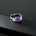 thumbnail image 4 of Gem Stone King 3.10 Cttw Purple Amethyst and Lab Grown Diamond Engagement 3-Stone Ring for Women | 925 Sterling Silver | Cushion 8MM and Round 5MM | Gemstone Birthstone | Size 8, 4 of 6