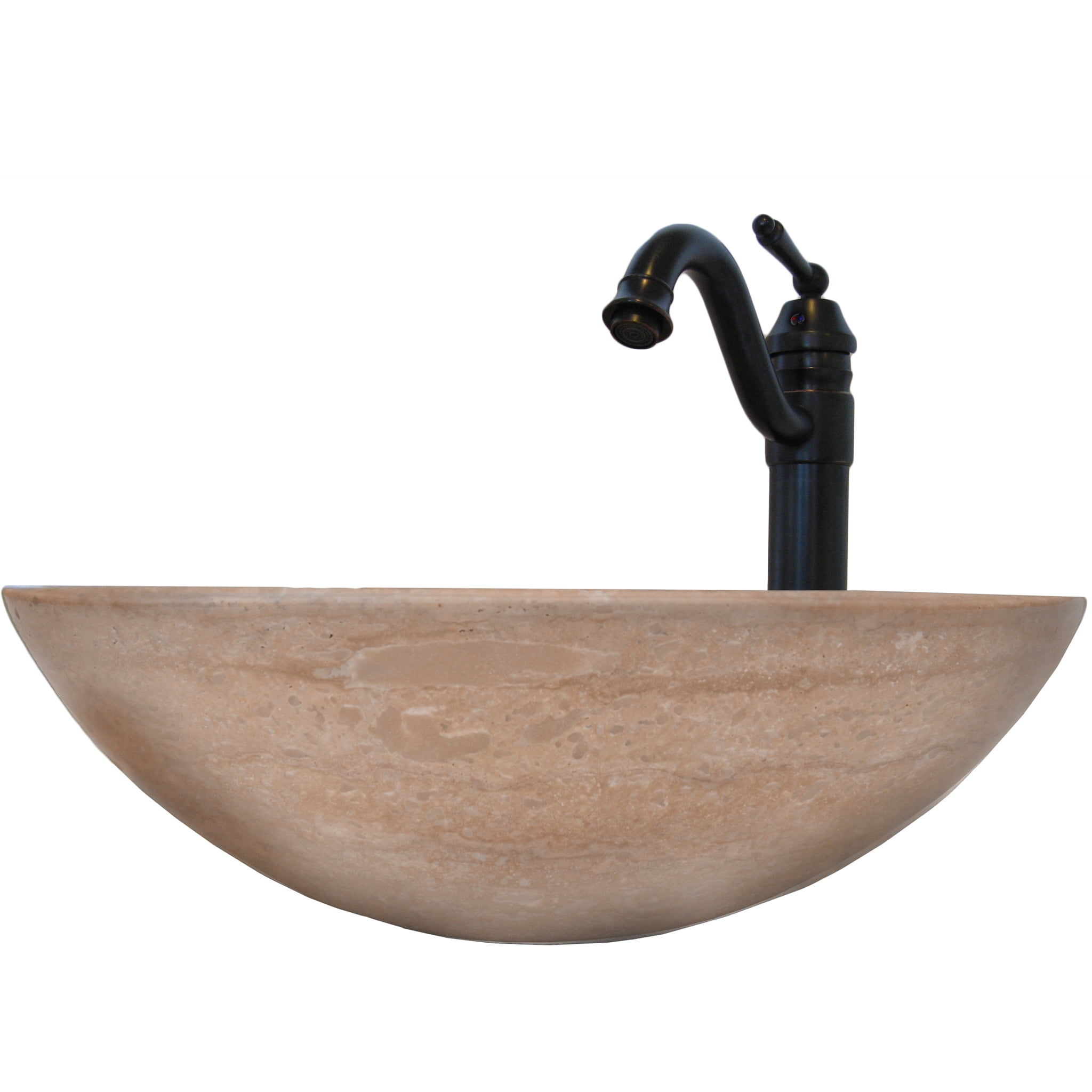 Novatto NSFC-BT359ORB Beige Travertine Stone Vessel Set w/ Faucet and Umbrella Drain, Oil Rubbed Bronze