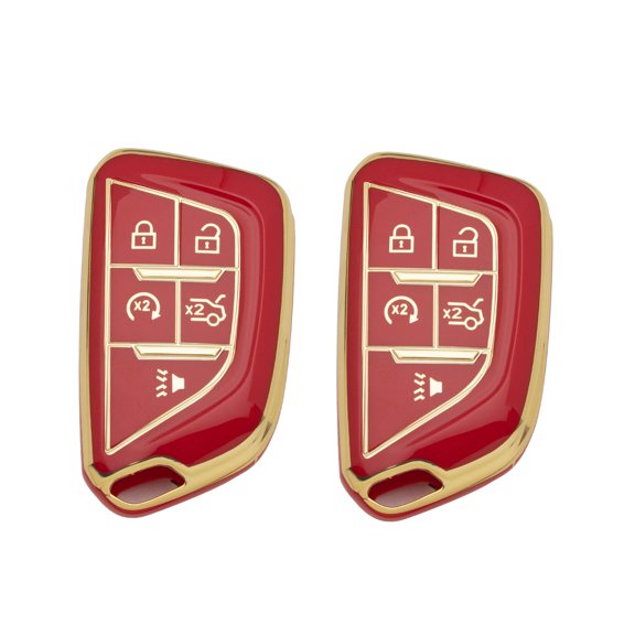 Xotic Tech 2Pcs Red Soft TPU 5-Button Full Protection Smart Remote Control Key Fob Cover Shell Case Holder Compatible with Cadillac CT4 CT5 CT6 XT4 XT5 XT6 Escalade Escalade ESV LYRIQ 2020-2023